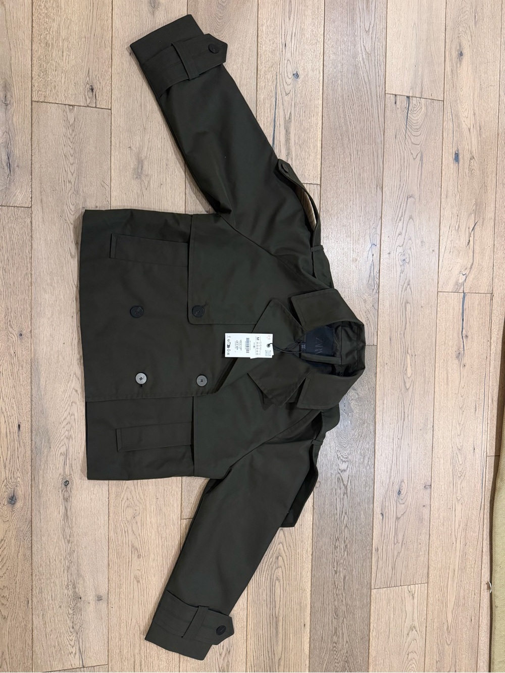 NWT Zara ZW Collection Water Repellent Cropped Trench Dark Khaki - Medium - Picture 5 of 13